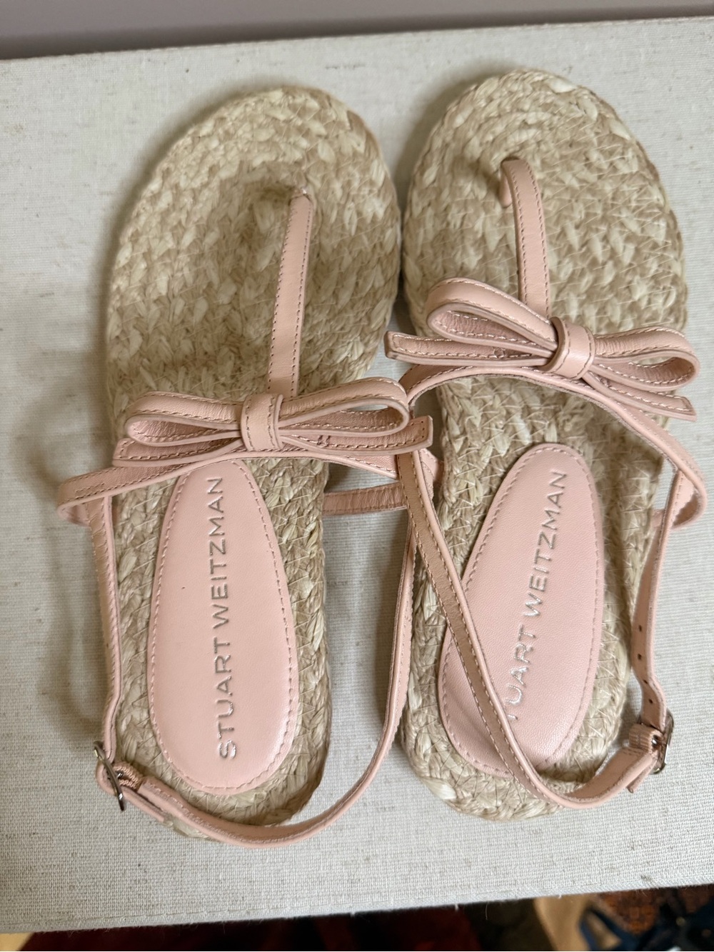Stuart Weitzman Pale Pink Leather Espadrille Sandals - Picture 3 of 5